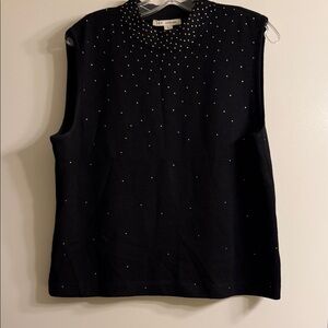St John Black Sleeveless Top with Studded Detail, L